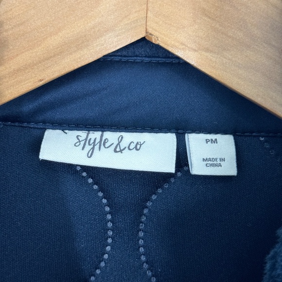 Style & Co. Women’s Size PM Petite Medium Blue Mixed Media Sherpa Jacket New - Picture 2 of 8